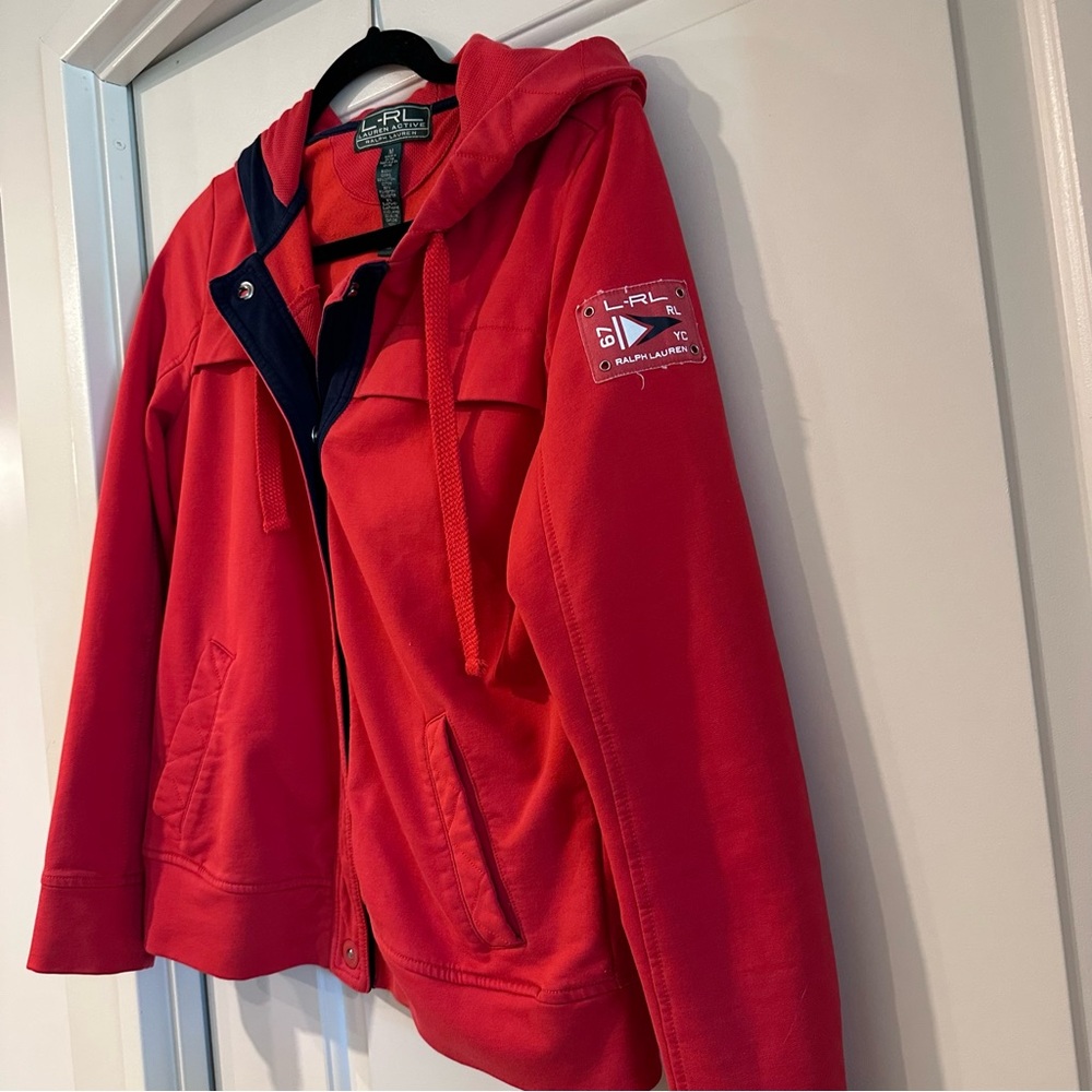 Ralph Lauren Active Red Hooded Snap Closure Sweater